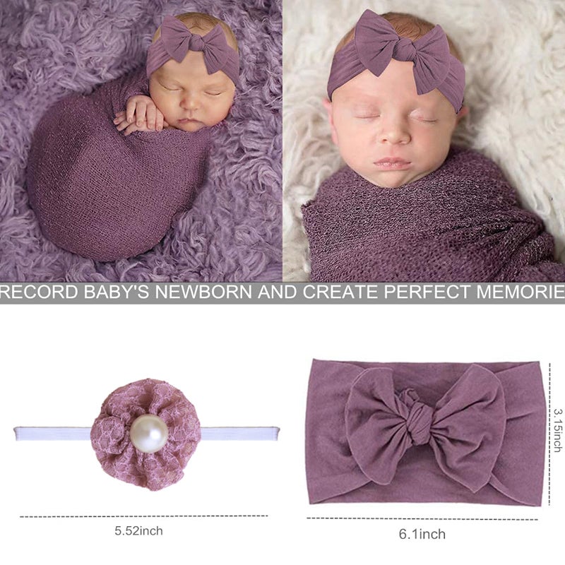 SPOKKI 4 Pcs Newborn Photography Props Outfits- Baby Long Ripple Wrap and Toddler Swaddle Blankets Photography Mat with Cute Headbands for Infant Boys Girls(0-12 Months) (Purple) - Image 3